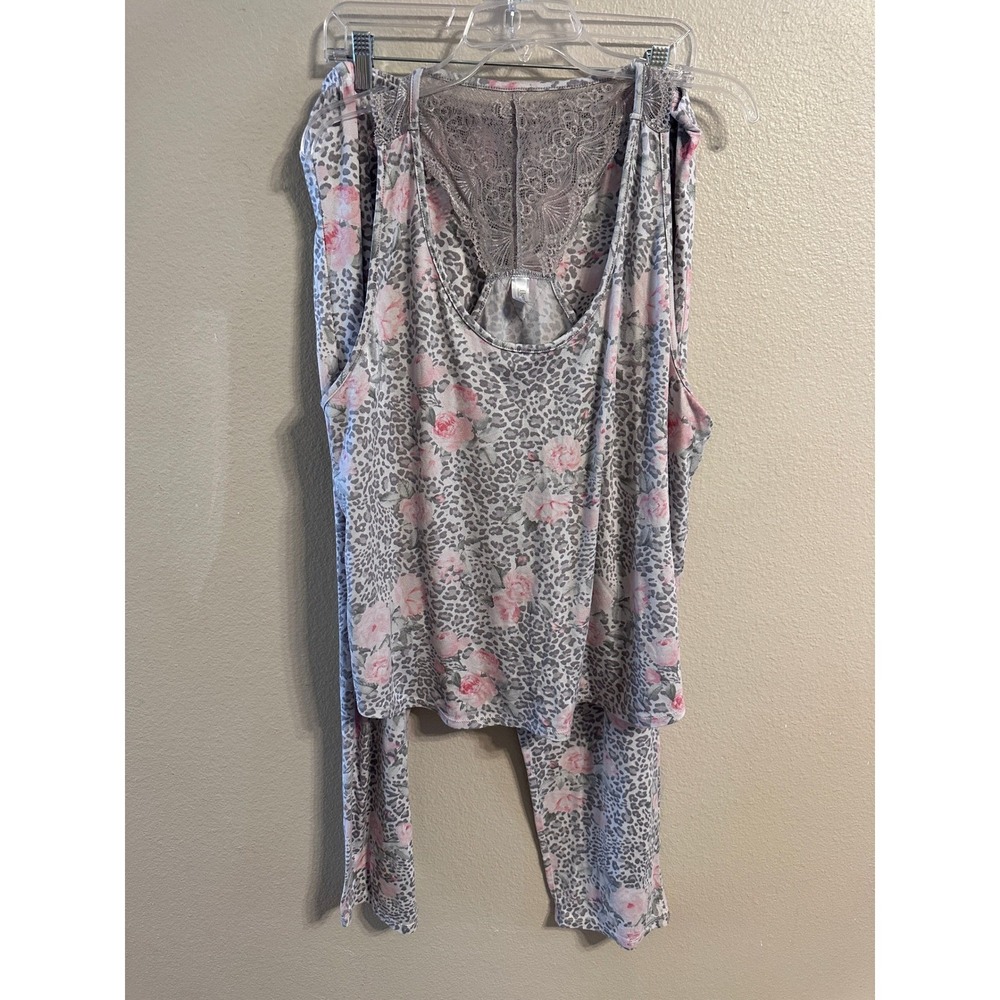 Flora by Flora Nikrooz Pajama Set‎ Leopard Rose Print Racerback Tank Pants XL